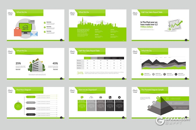 50页地产公司项目宣传介绍企业介绍商务通用PPT模板5种主题配色 - 顶尖PPT