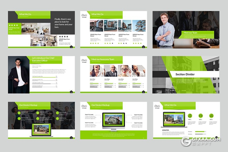 50页地产公司项目宣传介绍企业介绍商务通用PPT模板5种主题配色 - 顶尖PPT