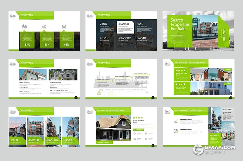 50页地产公司项目宣传介绍企业介绍商务通用PPT模板5种主题配色 - 顶尖PPT