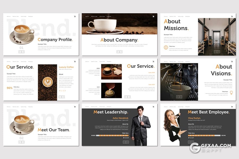 30页咖啡产品宣传介绍简约时尚风格PPT模板5种主题配色 - 顶尖PPT