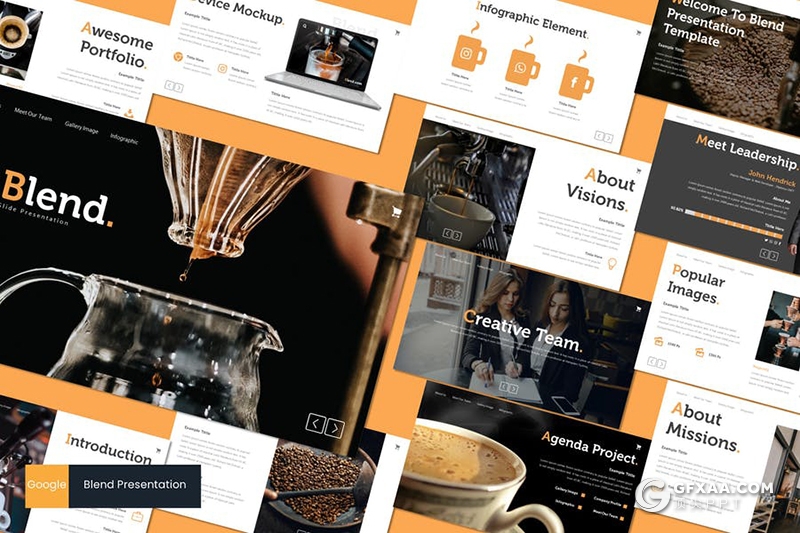 30页咖啡产品宣传介绍简约时尚风格Google slides模板5种主题配色 - 顶尖PPT