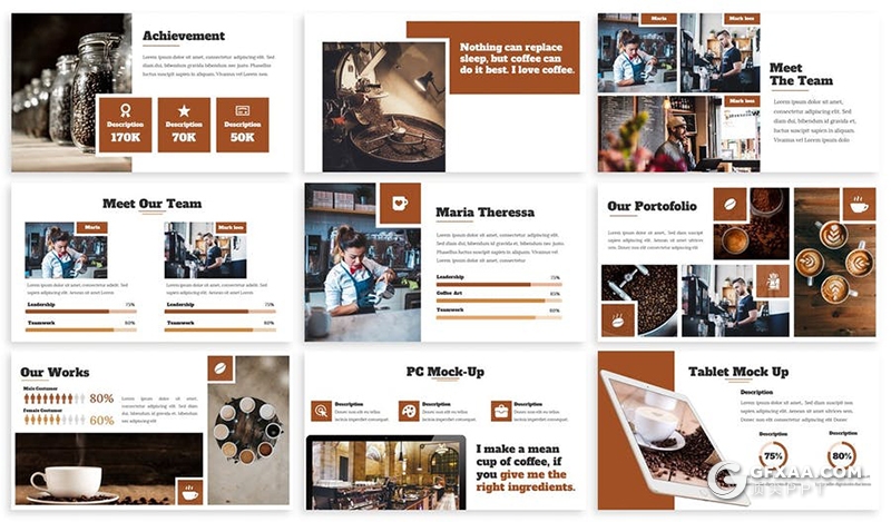 30页棕色咖啡主题咖啡店宣传介绍工作汇报PPT模板3种主题配色 - 顶尖PPT