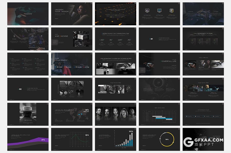 31页黑色团队介绍工作计划工作总结国外商务PPT模板 - 顶尖PPT