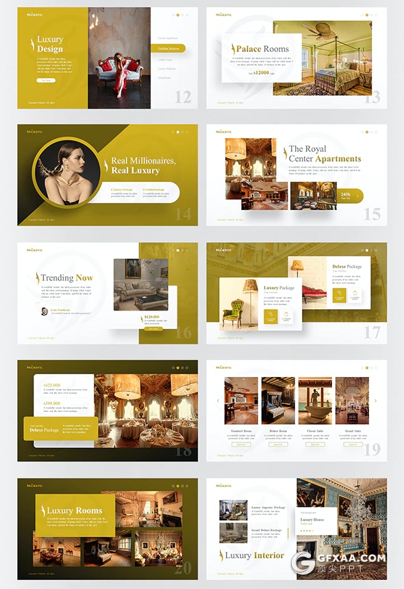 55页优雅豪华酒店介绍奢饰品手表名牌产品宣传介绍电子商务PPT模板11种主题配色 - 顶尖PPT