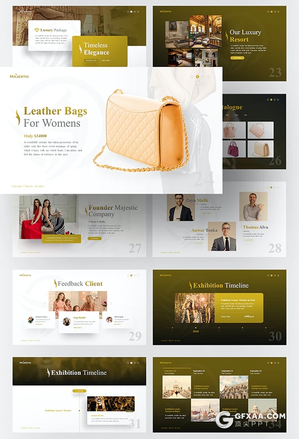 55页优雅豪华酒店介绍奢饰品手表名牌产品宣传介绍电子商务PPT模板11种主题配色 - 顶尖PPT