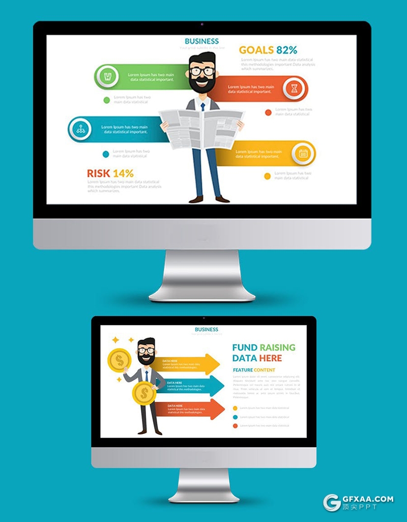 创意卡通人物风格投资商业信息图形概念图keynote模板 - 顶尖PPT