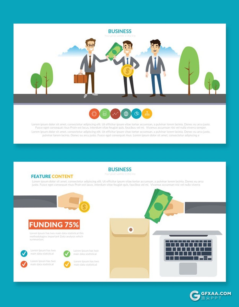 创意卡通人物风格投资商业信息图形概念图keynote模板 - 顶尖PPT