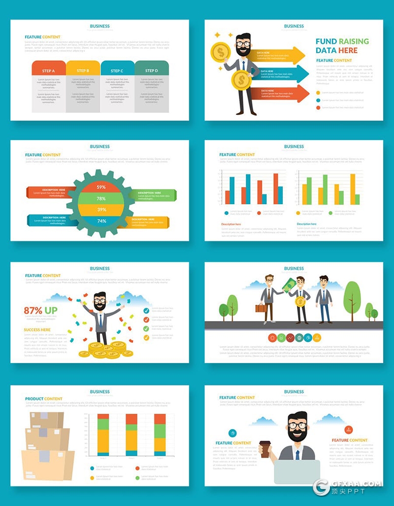 创意卡通人物风格投资商业信息图形概念图keynote模板 - 顶尖PPT