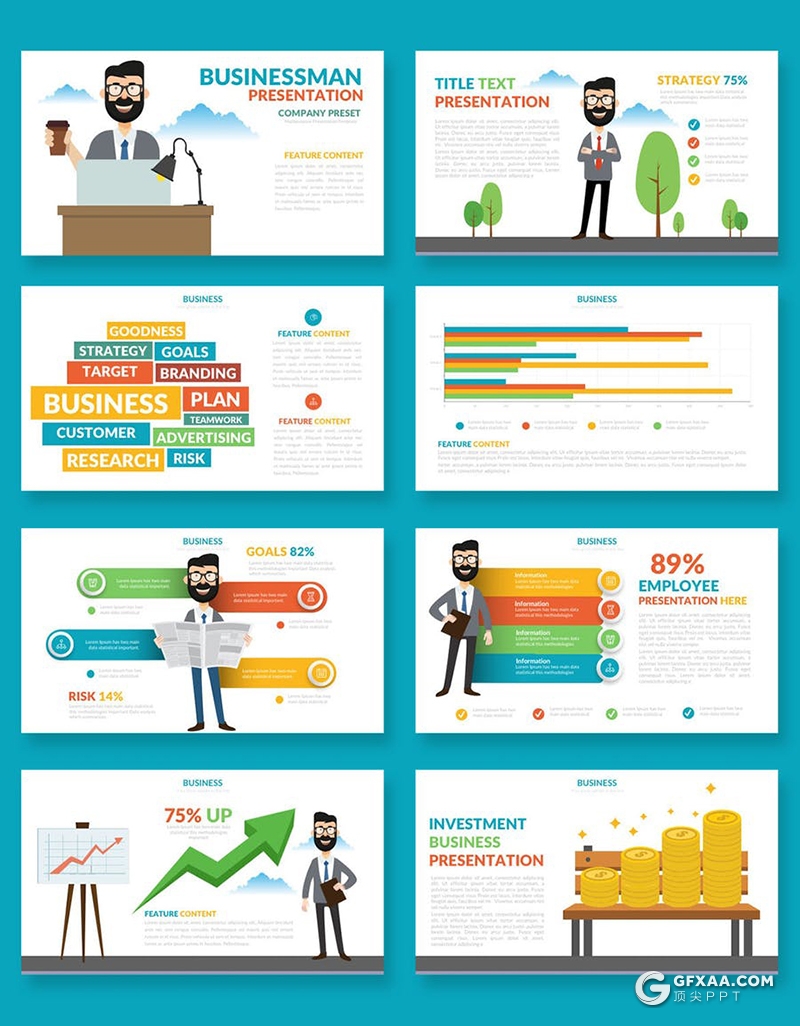 创意卡通人物风格投资商业信息图形概念图keynote模板 - 顶尖PPT