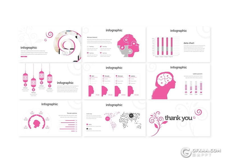 30页创意图形设计女性主题产品宣传推广PPT模板5种主题配色 - 顶尖PPT