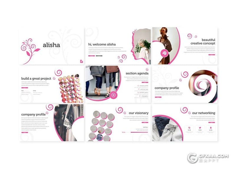 30页创意图形设计女性主题产品宣传推广PPT模板5种主题配色 - 顶尖PPT