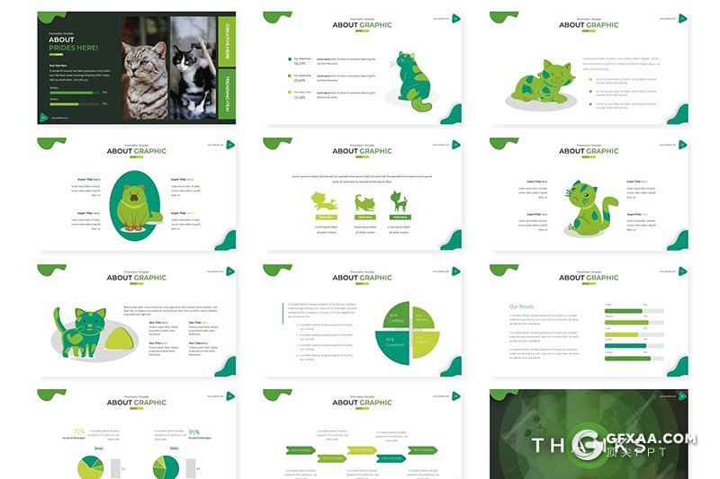 30页创意波浪图形猫科宠物介绍宣传展示PPT模板 - 顶尖PPT