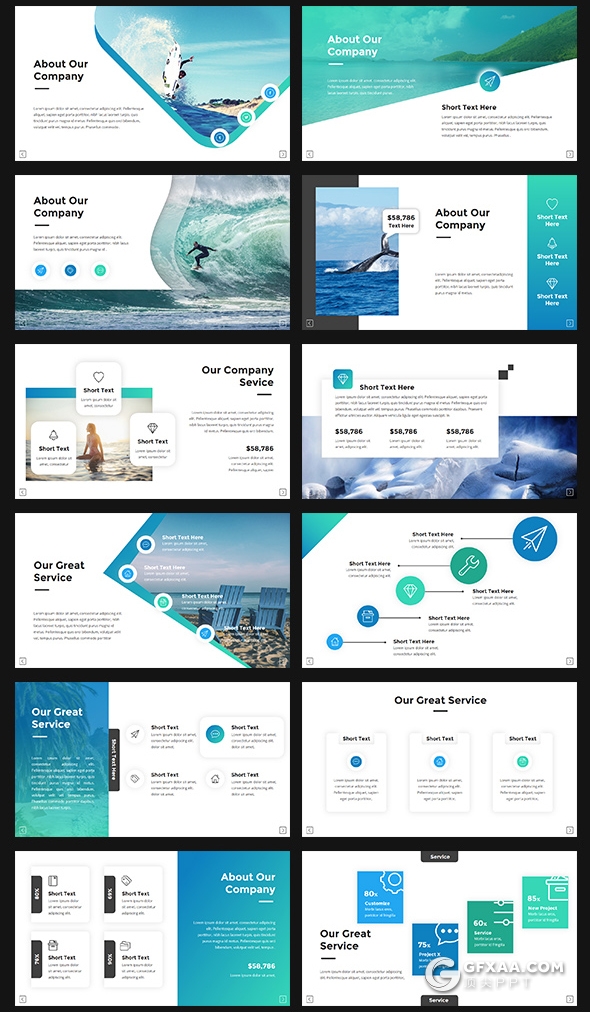 100页国外高端商务风格户外冲浪工作总结数据信息图形通用PPT模板 - 顶尖PPT