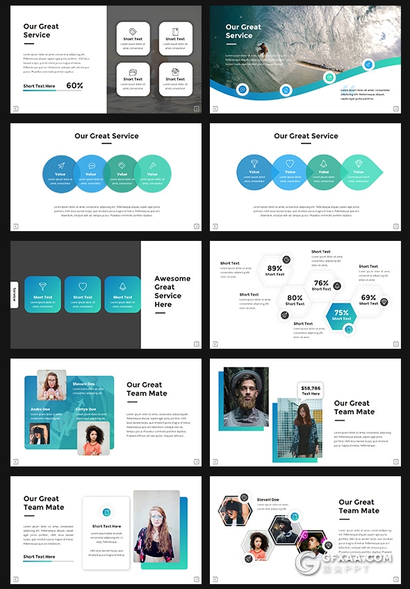 100页国外高端商务风格户外冲浪工作总结数据信息图形通用PPT模板 - 顶尖PPT