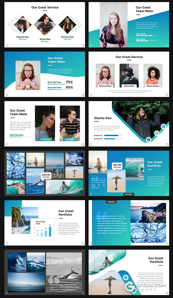 100页国外高端商务风格户外冲浪工作总结数据信息图形通用PPT模板 - 顶尖PPT