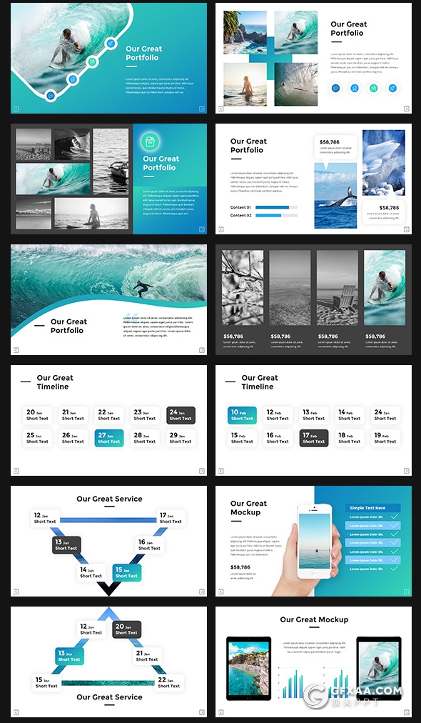 100页国外高端商务风格户外冲浪工作总结数据信息图形通用PPT模板 - 顶尖PPT