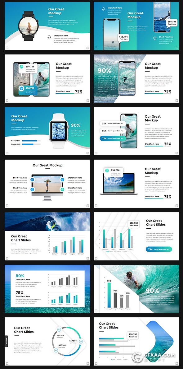 100页国外高端商务风格户外冲浪工作总结数据信息图形通用PPT模板 - 顶尖PPT