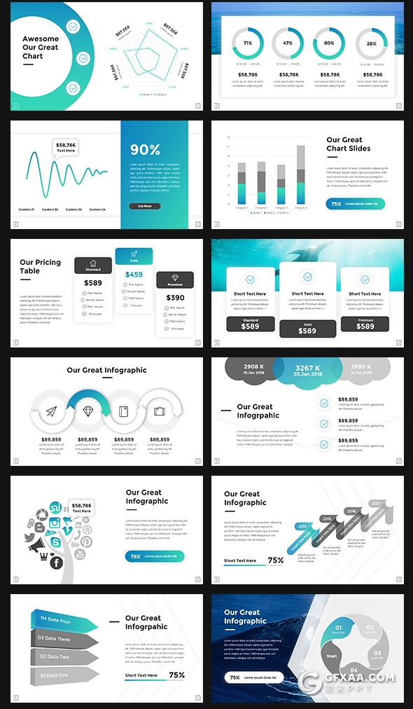 100页国外高端商务风格户外冲浪工作总结数据信息图形通用PPT模板 - 顶尖PPT