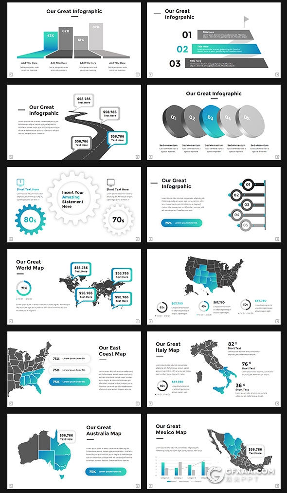 100页国外高端商务风格户外冲浪工作总结数据信息图形通用PPT模板 - 顶尖PPT