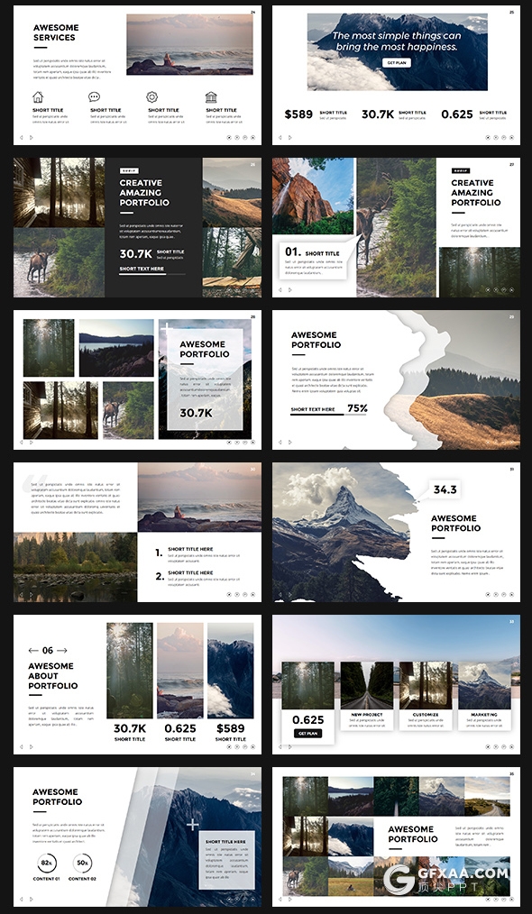 112页国外扁平化户外风景摄影图片展示商务工作汇报总结通用PPT模板 - 顶尖PPT
