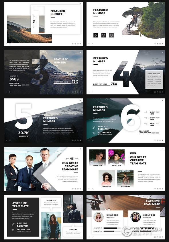 112页国外扁平化户外风景摄影图片展示商务工作汇报总结通用PPT模板 - 顶尖PPT