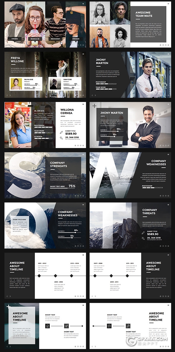 112页国外扁平化户外风景摄影图片展示商务工作汇报总结通用PPT模板 - 顶尖PPT