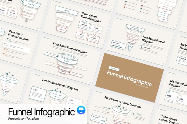 线稿微立体漏斗信息图形keynote模板 - 顶尖PPT