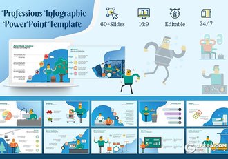67页不同行业工作环境人物化身卡通人物插画PPT模板 - 顶尖PPT