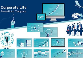 71页卡通插画风格企业战略概念图企业介绍团队合作数据分析PPT插画模板 - 顶尖PPT