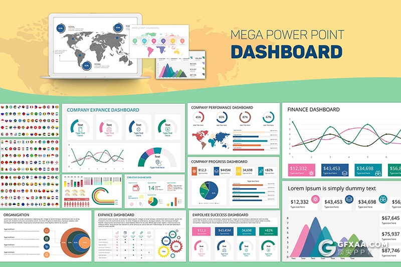 63页卡通风格数据分析信息图形200个国家国旗地图PPT模板 - 顶尖PPT