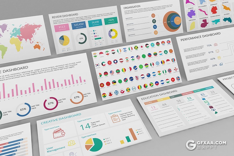 63页卡通风格数据分析信息图形200个国家国旗地图PPT模板 - 顶尖PPT