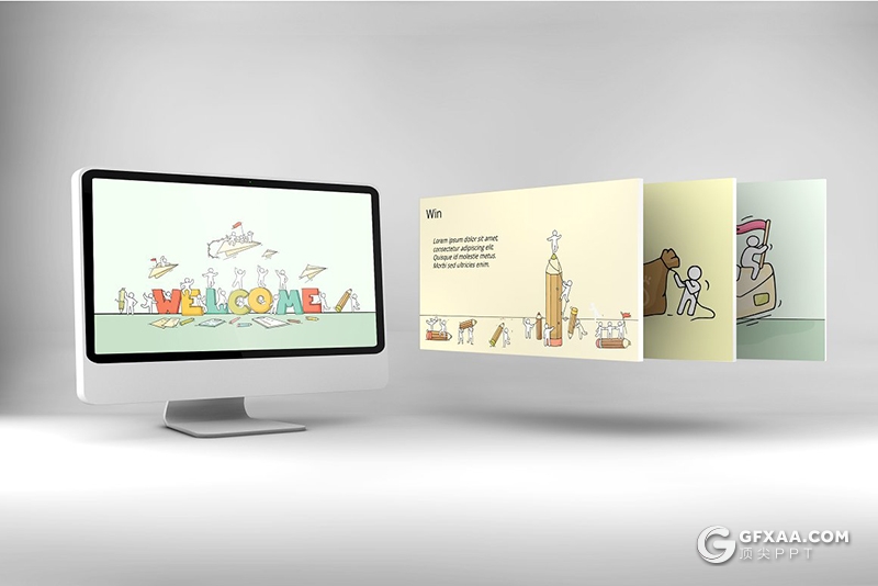 98页手绘涂鸦卡通小人插画ppt商务数据演示发展趋势ppt插画模板 - 顶尖PPT