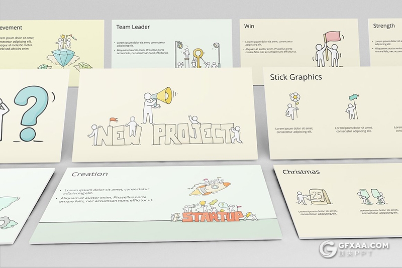 98页手绘涂鸦卡通小人插画ppt商务数据演示发展趋势ppt插画模板 - 顶尖PPT