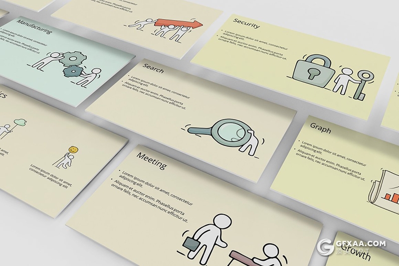 98页手绘涂鸦卡通小人插画ppt商务数据演示发展趋势ppt插画模板 - 顶尖PPT