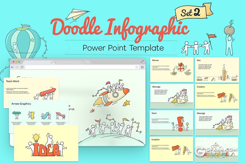 98页手绘涂鸦卡通小人插画ppt商务数据演示发展趋势ppt插画模板 - 顶尖PPT