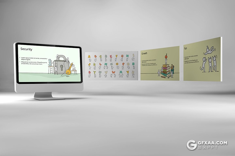 98页手绘涂鸦卡通小人插画ppt商务数据演示发展趋势ppt插画模板 - 顶尖PPT