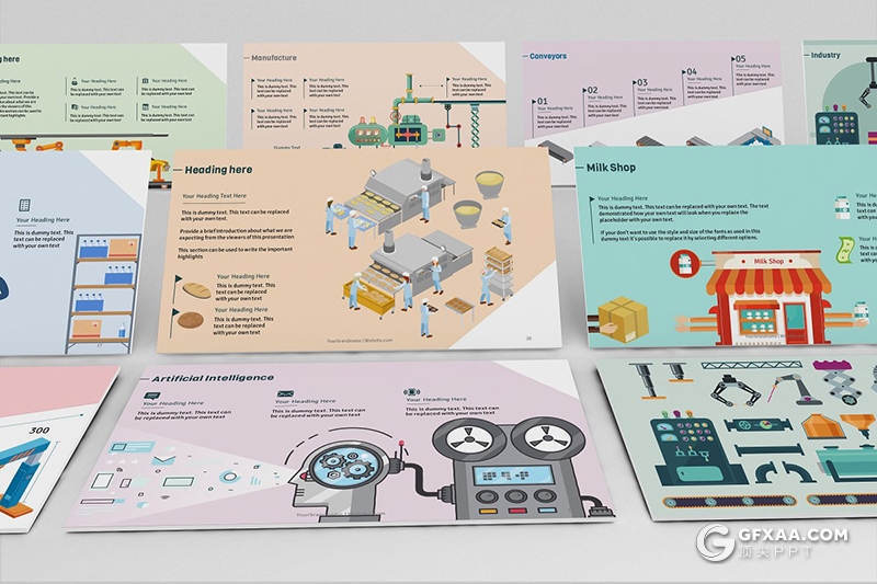 39页卡通插画工业自动化流程演示PPT模板 - 顶尖PPT