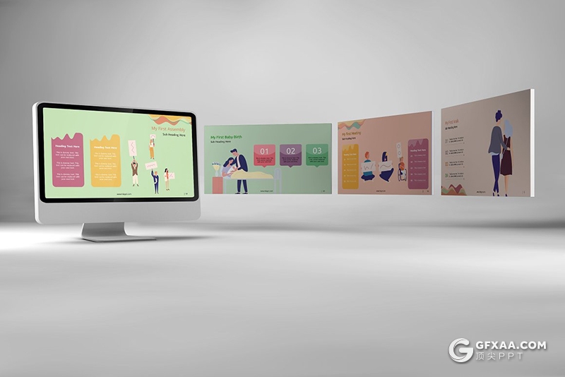 71页扁平化卡通人物日常生活学校活动比赛插画PPT模板 - 顶尖PPT