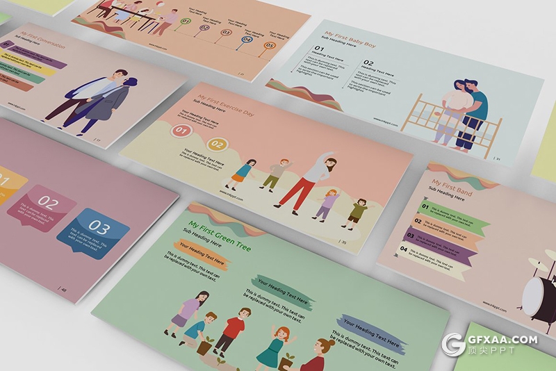 71页扁平化卡通人物日常生活学校活动比赛插画PPT模板 - 顶尖PPT