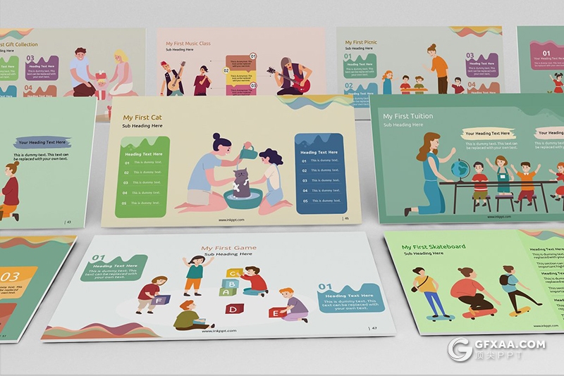 71页扁平化卡通人物日常生活学校活动比赛插画PPT模板 - 顶尖PPT