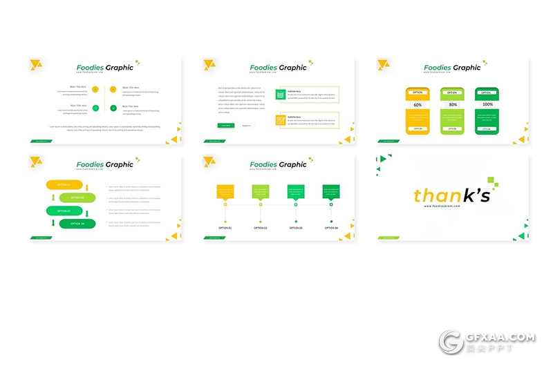 30页创意三角形组合设计餐饮美食展示PPT模板5种主题配色 - 顶尖PPT
