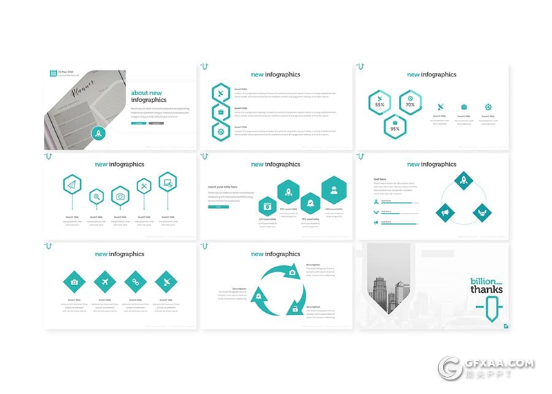 30页扁平化极简时尚风格商务工作汇报ppt模板5种主题配色 - 顶尖PPT