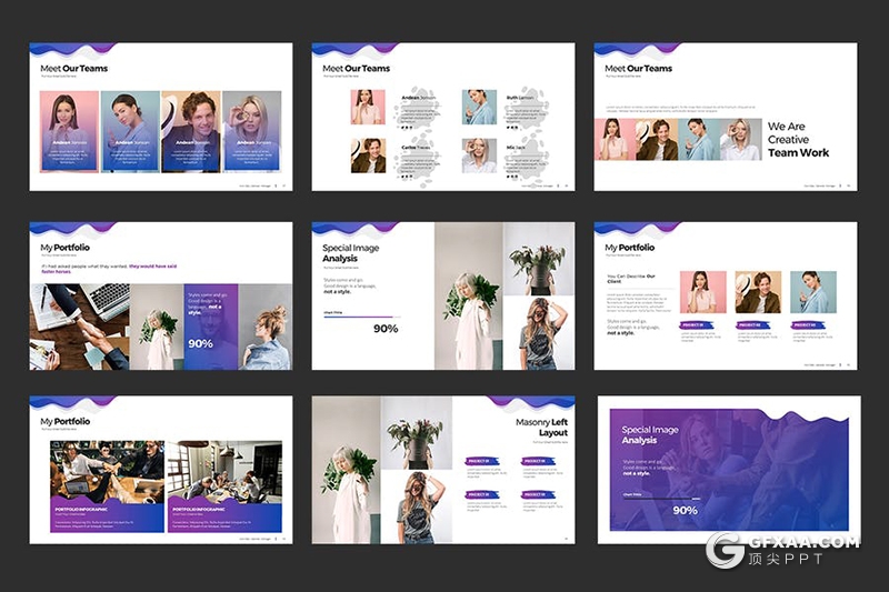 116页紫色渐变创意波浪图形商务工作汇报企业宣传介绍通用PPT模板10种配色 - 顶尖PPT