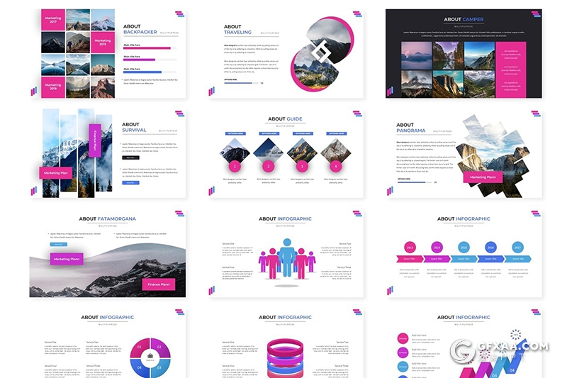 30页创意图形设计国外商务通用PPT模板 5种主题配色 - 顶尖PPT