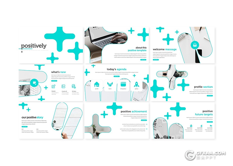 30页扁平化国外创意十字图形商务多用途PPT模板5种主题配色 - 顶尖PPT