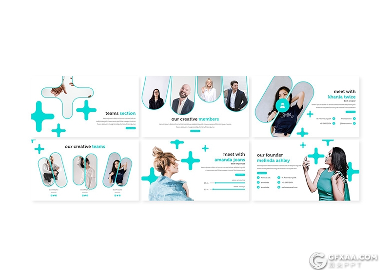 30页扁平化国外创意十字图形商务多用途PPT模板5种主题配色 - 顶尖PPT