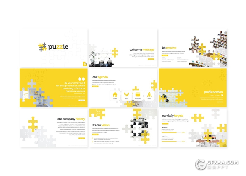 30页积木拼合效果创意国外多用途PPT模板5种主题配色 - 顶尖PPT