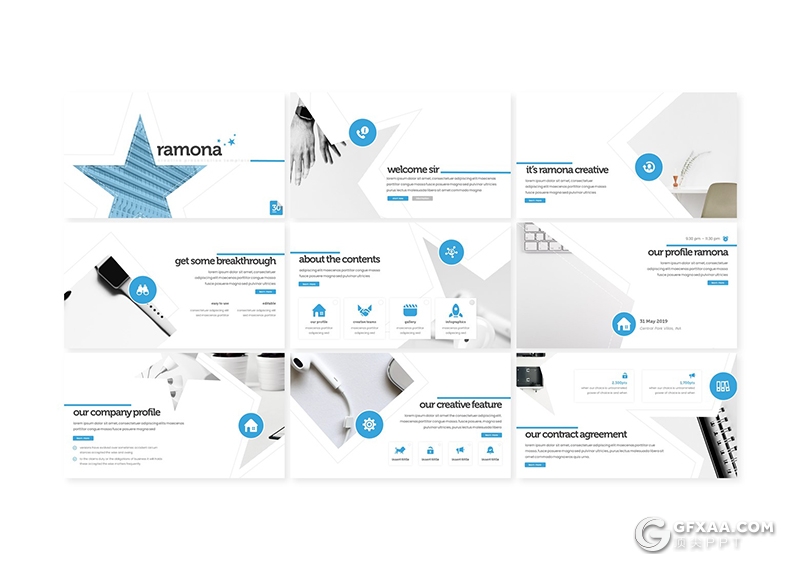 30页国外扁平化极简商务风格团队介绍工作汇报PPT模板5种主题配色 - 顶尖PPT