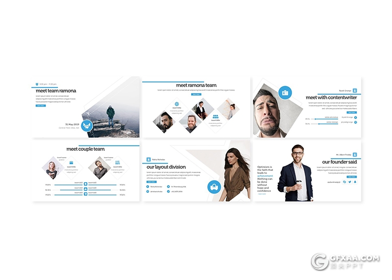 30页国外扁平化极简商务风格团队介绍工作汇报PPT模板5种主题配色 - 顶尖PPT