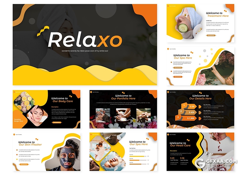 30页美容美肤女性温泉养生身体按摩宣传介绍PPT模板5种主题配色 - 顶尖PPT